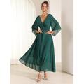 Elegantes Maxi-Sommerkleid aus Chiffon für Damen mit Rüschen und gedrehtem V-Ausschnitt ausgestellten 3 4-Ärmeln – Perfekt für Hochzeitsgäste