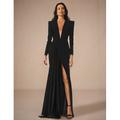 Elegantes A-Linie Abendkleid Formelles Kleid mit langen Ärmeln V-Ausschnitt und Falten dehnbarem Crêpe-Stoff Sweep Brush Zug Schlitz 2025