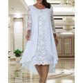TS Elegantes A-Linien-Mutter der Braut Kleid Hochzeitsgast Juwelenkragen knielang Chiffon Spitzen Lange Ärmel