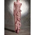 Elegantes Etui-Cocktailkleid asymmetrisch ärmellos schulterfrei Satin-Rüschen Vintage formelles Hochzeitsgastkleid 2024