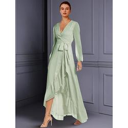 Elegantes A-Linien-Kleid für die Mutter der Braut Hochzeitsgast hoher V-Ausschnitt asymmetrisches wadenlanges Chiffon-Kleid mit gerüschtem Schlitz vorne das beeindruckt 2024