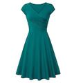 Elegantes V-Ausschnitt-Minikleid in A-Linie für Damen Beige reine Farbe kurze Ärmel gerüscht Frühling Sommer klassisch 2023
