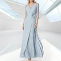 Formelles bodenlanges A-Linien-Kleid für Hochzeitsgäste 3 4-Ärmel V-Ausschnitt Chiffon Stickerei Herbst Black Tie Events 2024