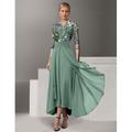 Elegantes Vintage A-Linie Besticktes Chiffonkleid für die Mutter der Braut mit Illusion-Ausschnitt und PaillettenDetails