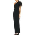 Elegantes Sheath-Säulen-Abendkleid Knöchellang Ein-Schulter Feder Schlitz Rückenfrei Baumwollmischung Kleid Schwarz-Tie Gala Abendveranstaltung