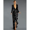 Elegantes Cocktailkleid in A-Linie mit Pailletten Rüschen und Schlitz V-Ausschnitt lange Ärmel asymmetrisches Abendkleid