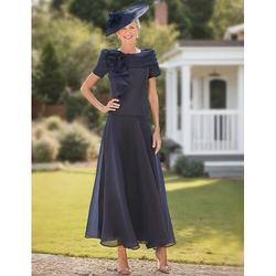 A-Linie Kleid für die Brautmutter formelle Hochzeit Gast elegant schulterfrei knöchellang Organza kurze Ärmel Rüschen Blume 2024