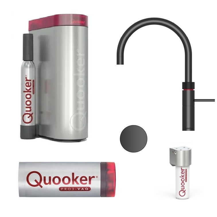 Wasserkocher Quooker PRO3 Flex schwarz FXRBLK mit CUBE und Filter Starter Set Image