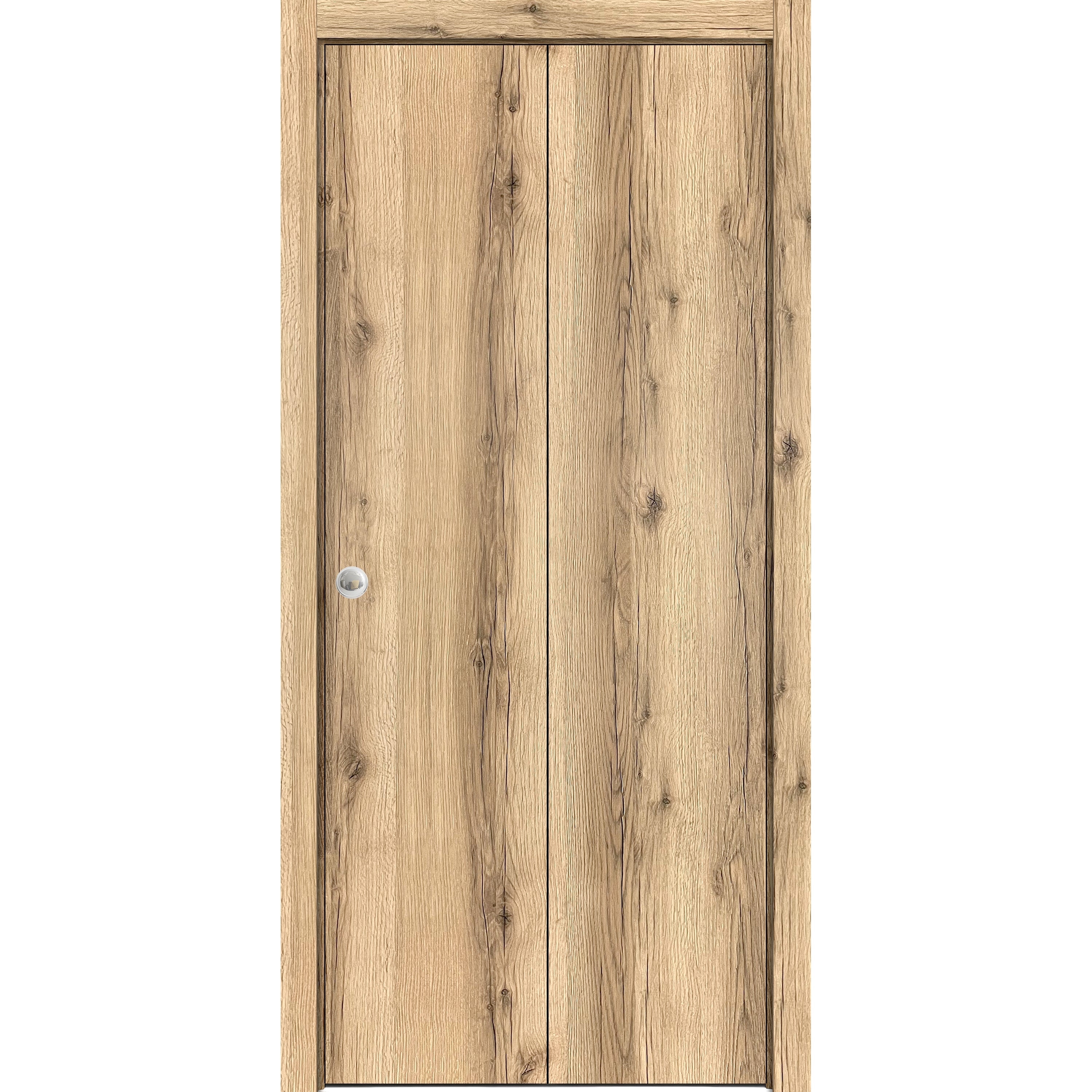 Sliding Closet Bi-fold Doors 36 x 80 inches | Planum 0010 Oak | Sturdy Tracks Moldings Trims Hardware Set
