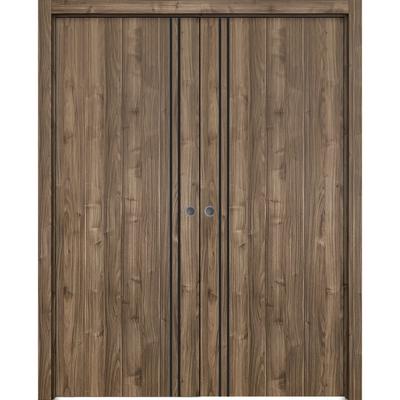 French Double Pocket Doors 36 x 80 Planum 0016 Walnut with Kit Trims Rail