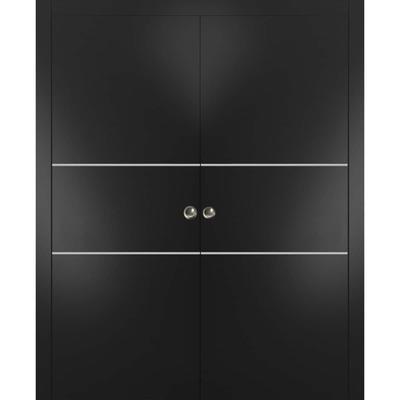 French Double Pocket Doors 36x80 Planum 0110 Matte Black Kit Trims Rail