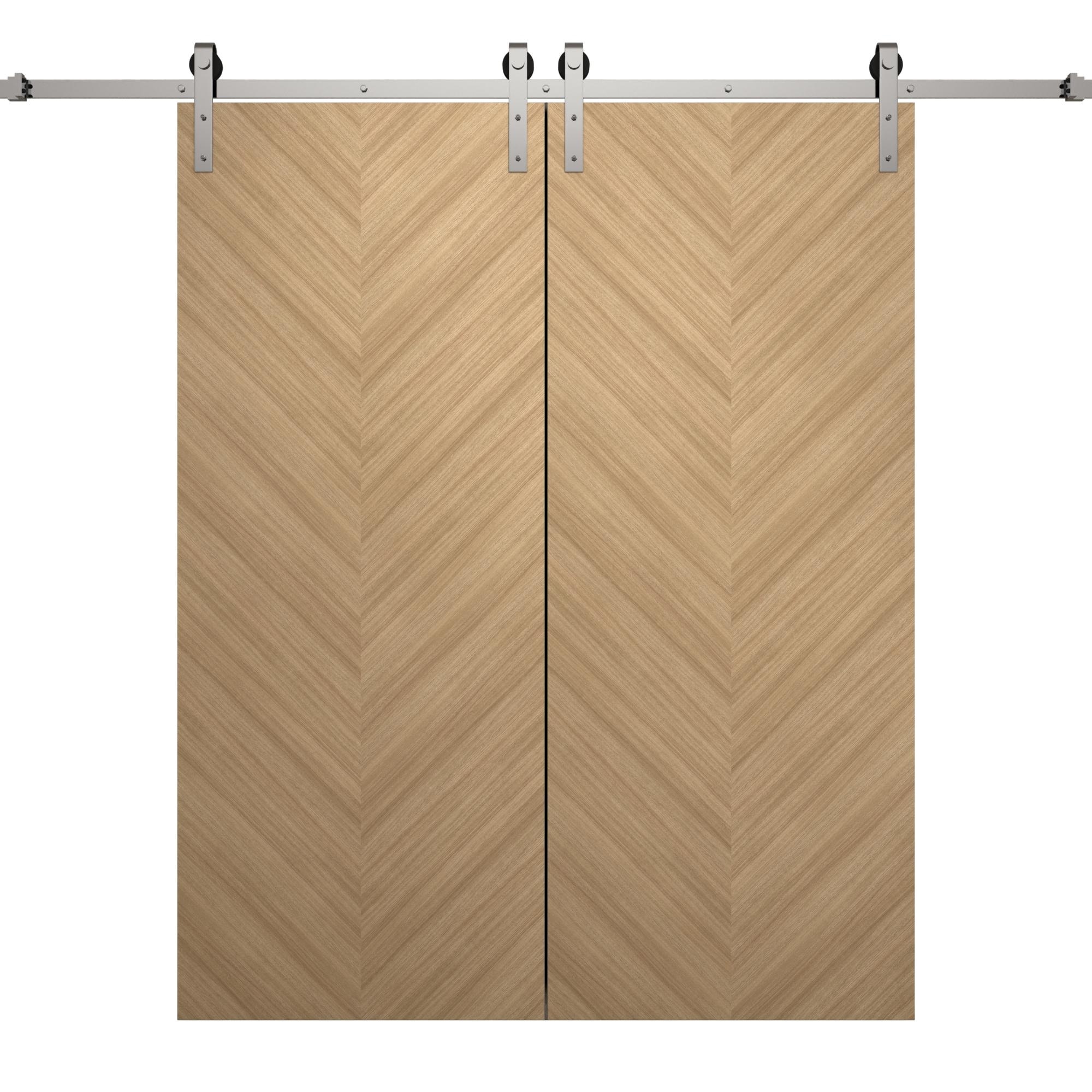 Modern Double Barn Door 36 x 80 inches | Ego 5005 Natural Oak | 13FT Silver Rail Track Set | Solid Panel Interior Doors