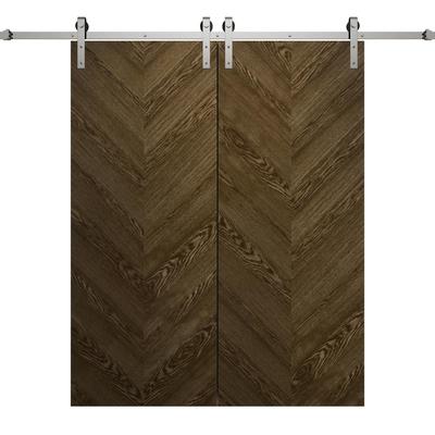 Modern Double Barn Door 36 x 80 inches | Ego 5005 Marble Oak | 13FT Silver Rail Track Set | Solid Panel Interior Doors