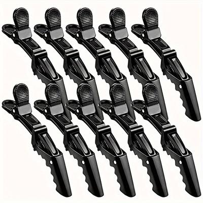 TEMU 10pcs Black Alligator Hair Clips Set, Pvc Crocodile Hair , Minimalist Solid Color, Professional Salon Hair Parting Clips, Wide Tooth & Dual Design, For Styling, Suitable For 14+ Image