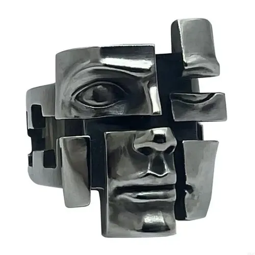 652F Vintage Personality Split Mask Rings Unique Designs Alloy Rings for Artistic Expression and Fashion Enthusiasts