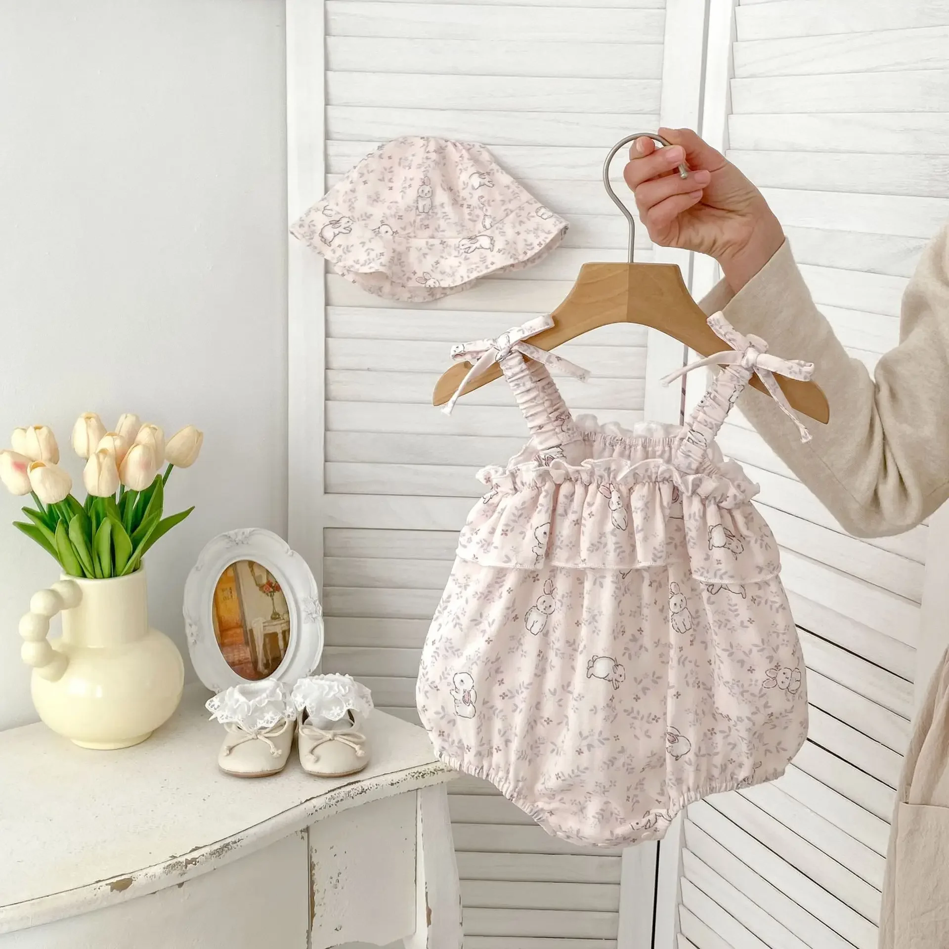 2025, neuer Baby-Sommeroverall, supersüße Tasche mit Osterhasen-Aufdruck, Furzjacke, Hosenträger mit Schleife Image