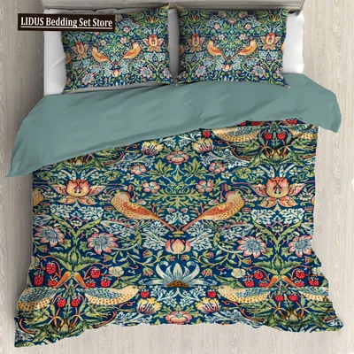 William Morris Strawberry Thief Duvet Cover Set Full Size Queen Size Soft Meet Gentle Bedding Sets For Teens/Adults Quilt Cover