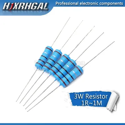 20 stücke 3 W Metall film widerstand 1% 1R ~ 1 M 1R 4.7R 10R 22R 33R 47R 1 K 4,7 K 10 K 100 K 1 4,7 Image