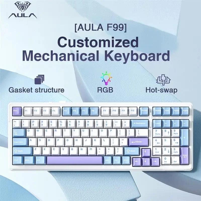 Aula F99 Gaming Mechanische Tastatur Drei Modus 2,4g Drahtlose Bluetooth Wired Hot Swap PBT Dichtung RGB Für PC Laptop Gamer 99 tasten Image