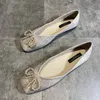 Schuhe für Frauen Einfarbig Bowknot Perlen Quadratischen Kopf Große Größe 43 44 45 46 Slip auf Casual Schuhe für dame Schwarz Wohnungen für Mädchen