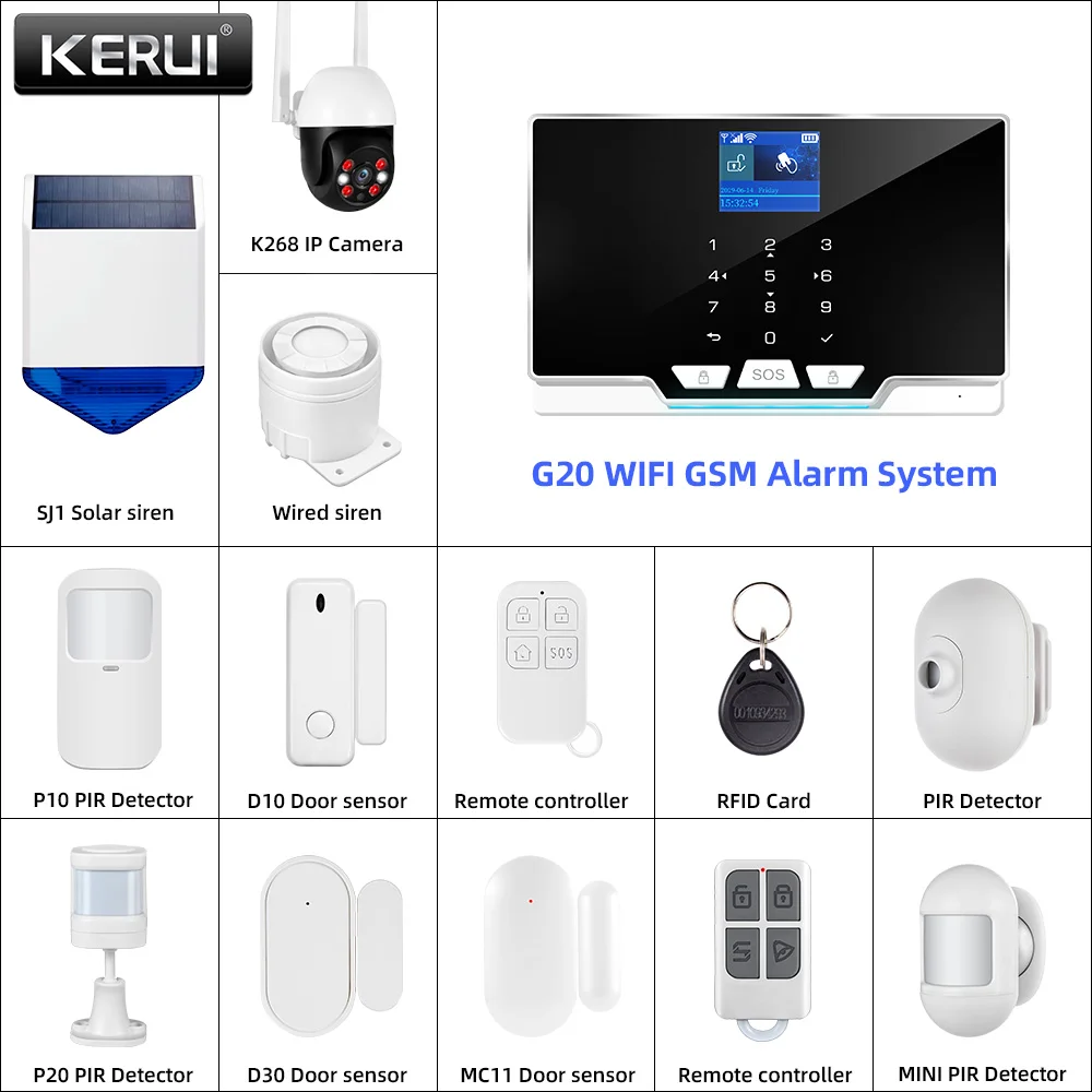 KERUI G20 WIFI GSM Alarm Panel mit Bewegungssensor, Türsensor, Tuya Smart Alarm Host für Home Security Smart Life APP Steuerung Image