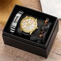 Montre à quartz analogique rétro classique pour homme avec chronographe et bracelet en cuir allié
