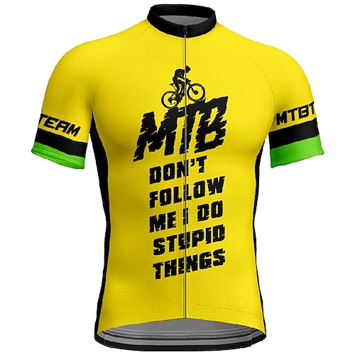 Herren Radtrikot Buchstaben Zahlen Kurzarm Fahhrad T-Shirt Trikot mit 3 Gesäßtaschen Mountainbike MTB Schnelltrocknend Anatomisches Design Feuchtigkeitsableitend Atmungsaktiv Sport Gelb Rot Blau Image