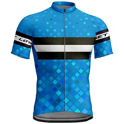 Herren Radtrikot Geometrisch Kurzarm Fahhrad T-Shirt Trikot mit 3 Gesäßtaschen Mountainbike MTB Schnelltrocknend Anatomisches Design Feuchtigkeitsableitend Atmungsaktiv Sport Gelb Rot Blau Bekleidung Image