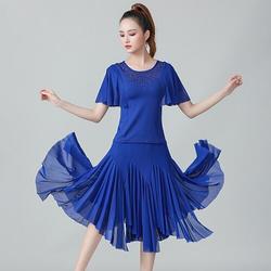 Jupes de danse latine pour femmes entraînement de performance volants en cascade design froncé et fendu fabriquées en polyester naturel manches courtes