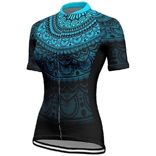 Damen Radtrikot Farbverlauf Blume Kurzarm Fahhrad T-Shirt Trikot mit 3 Gesäßtaschen Mountainbike MTB Schnelltrocknend Anatomisches Design Feuchtigkeitsableitend Atmungsaktiv Sport Rot Blau Purpur Image