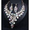 Ensemble de bijoux de mariée pour femme collier et boucles d'oreilles en alliage de strass en cristal fleurs colorées pour mariages et fêtes