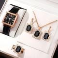 Ensemble de 5 montres à quartz vintage pour femmes montre-bracelet analogique carrée verte bijoux en strass - Cadeau parfait pour maman