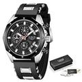 Montre à quartz LIGE pour homme avec bracelet en acier multifonctionnelle sport analogique décontractée étanche
