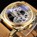 FORSINING Montre mécanique pour femme et homme - Grand cadran de luxe Design d'entreprise tendance Squelette creux Remontage automatique Bracelet en cuir étanche lumineux