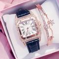 Montre à quartz analogique avec diamants pour femme cadran carré étoilé et bracelet en cuir pour femme