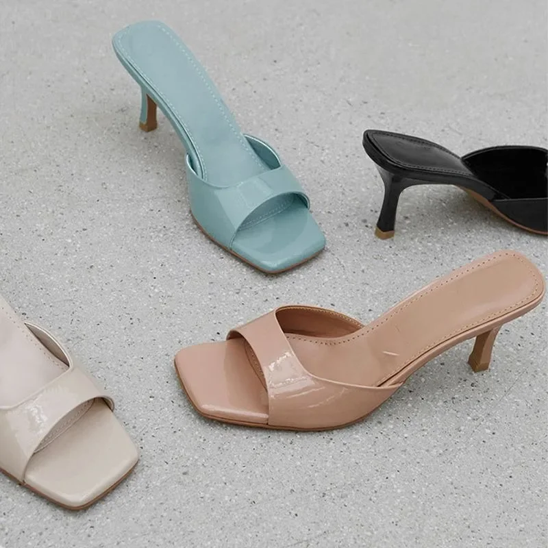 Sandali con tacco alto da donna Estate nuova moda punta quadrata punta aperta da donna eleganti casual comodi sandali con tacco alto neri