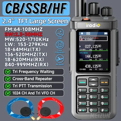 Iradio UV-98 PLUS Multi Band 10W FM AM SSB HF Cross Band Repeater 2.4"Large Screen Walkie Talkie Shortwave Ham Radio For RT-880