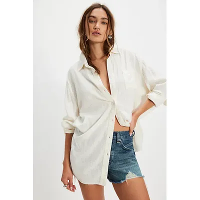 Everyday Linen Shirt at Free People in Clean Ivory, Size: Large