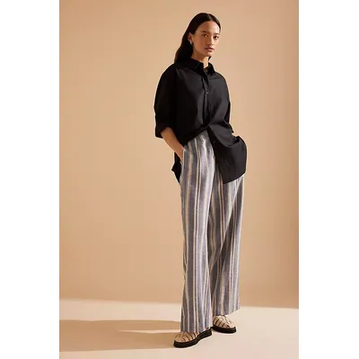 By Anthropologie Annie Linen-Blend Stripe Trousers