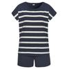 Shorty S.OLIVER, Damen, Gr. 40/42, blau (dunkelblau, weiß, gestreift), Single Jersey, Obermaterial: 60% Baumwolle, 40% Polyester, gestreift, unifarben, casual, loose fit kurz, Rundhals, Kurzarm angeschnitten, Homewear-Sets, mit garngefärbten...