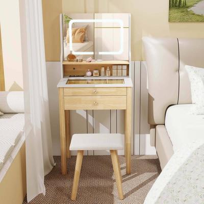 Costway Small Vanity Desk Set with Adjustable LED Lighted Mirror and