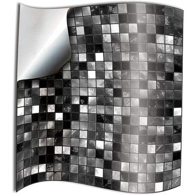 24x Fliesenaufkleber für Badezimmer und Küche, 10 x 10 cm, schwarz-weiße Mosaik-Klebefolie, Image
