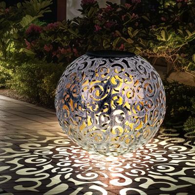 LED Solarlampe Gartendeko Außenlampe Terrassenleuchte silber antik Kugellampe mit Erdspieß, Image