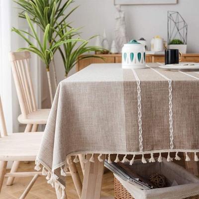Beige Leinen-Rechteck-Tischdecke, Vintage-Dekoration, Tischdecke, Baumwoll-Tischdecke, rechteckig, Image