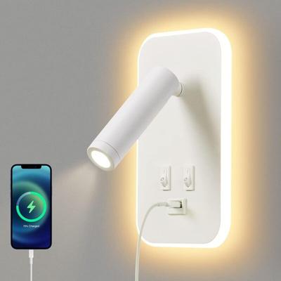 LED-Wandleuchte, Nachttisch-Leselampe mit Schalter, USB-Ladeanschluss, verstellbarer Strahler für Image