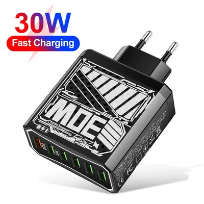 6-Port-USB-Ladegerät, schnelles Laden, Schnellladegerät für Samsung Xiaomi Handy-Ladeadapter, Image