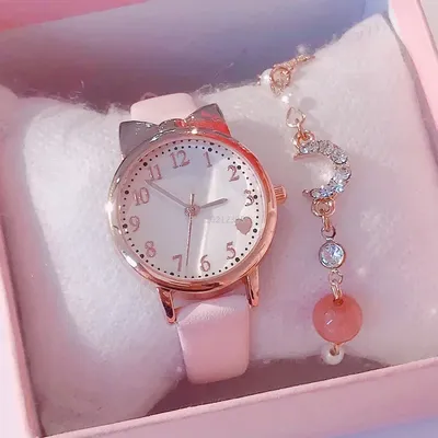 New Fashion Kids Love Digital Dial Children Watch Set Leather Strap Quartz Watches Kid Girls Clock Children Gift Watch (No Box)