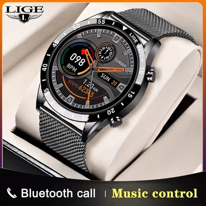 LIGE 2026 Volle Kreis Touchscreen Stahl Band Luxus Bluetooth Anruf Männer Smart Uhr Wasserdichte Sport Aktivität Fitness Uhr + Box Image