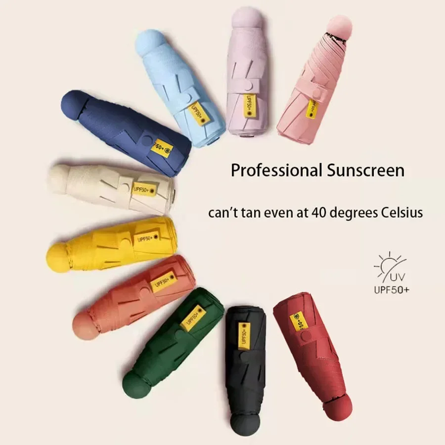 Sonnenschirm, Reisetasenschirm, kompakt, ultraleicht, Mini, tragbar, wasserdicht, faltbar, Regenschirm für Männer und Frauen Image