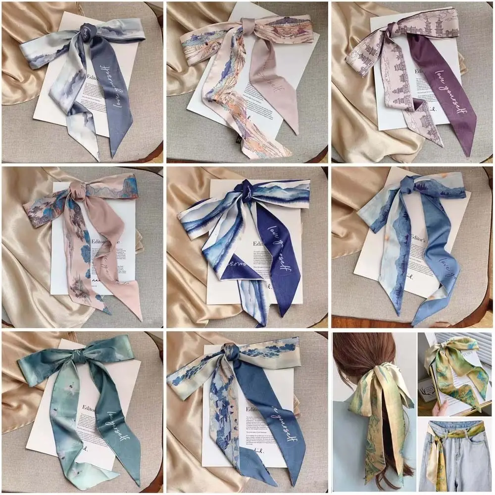 Französisch Schal Schmetterling Krawatte Haar Retro chinesischen Stil Öldruck Haarband Schal Frauen Hals Krawatte Tasche Kopftuch Image